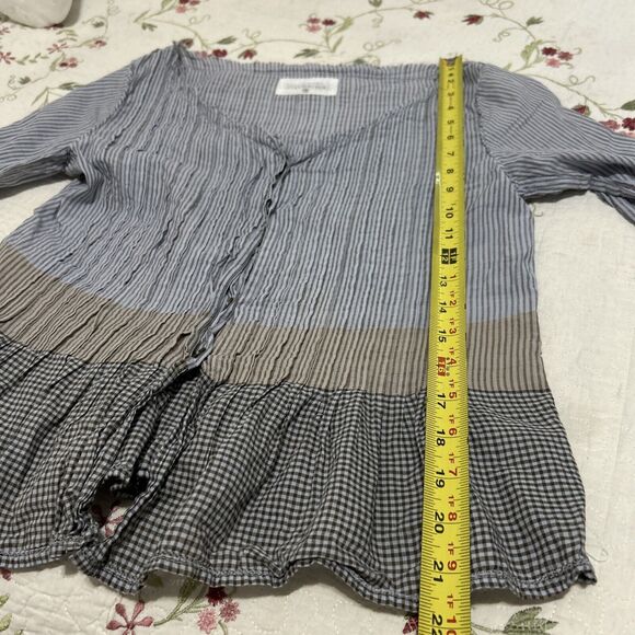 Khadi and Co. Bess Nielsen Blouse Stripe Medium Brown Blue - Picture 9 of 16